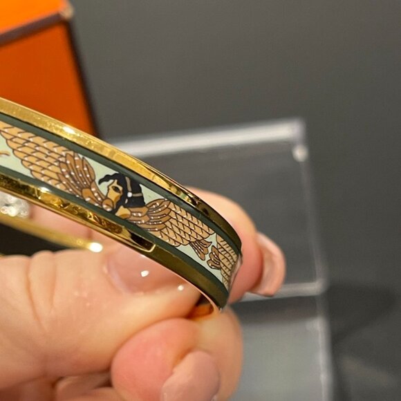 Hermes Enamel Bangle Bracelet 2.5" Circumference Brown/Blue (116718) - Picture 4 of 6